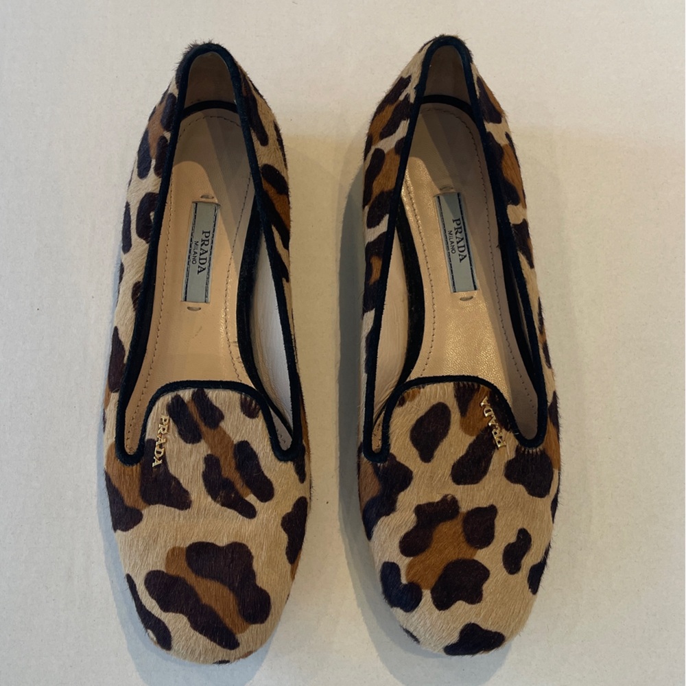 Prada Calf-Skin Leopard Loafers Size 36